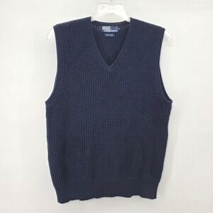 Polo Ralph Lauren Mens V Birdseye Neck Vest Blue Cotton Size L 1990 Golf
